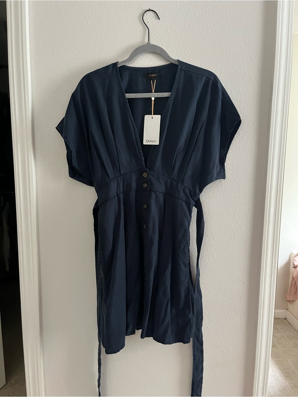 NWT Quince Navy Button-Front mini Dress Sz Small